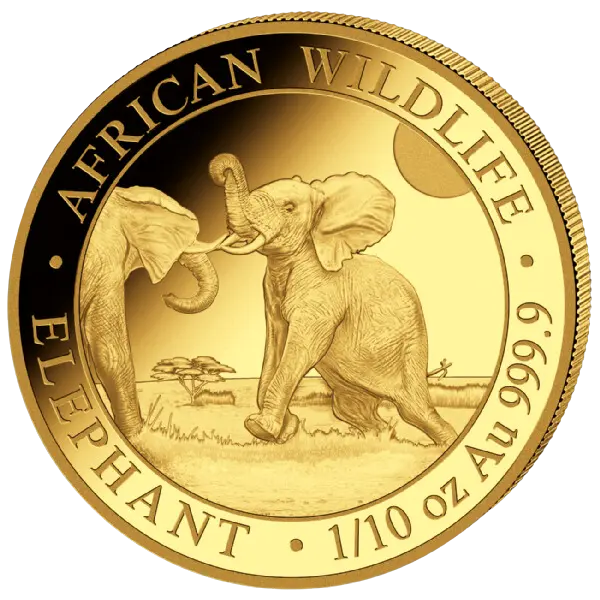 Zlatá mince 100 Shillings Elephant (Slon africký) 1/10 Oz 2024 (African Wildlife Series)