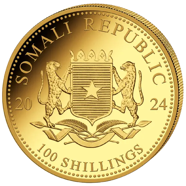 Zlatá mince 100 Shillings Elephant (Slon africký) 1/10 Oz 2024 (African Wildlife Series)