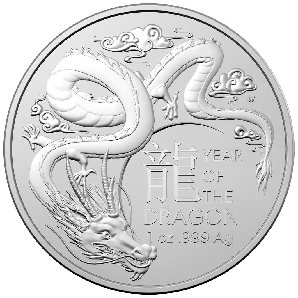 Stříbrná mince Lunární série Year of the Dragon (Rok draka) 1 Oz 2024 (Lunar RAM)