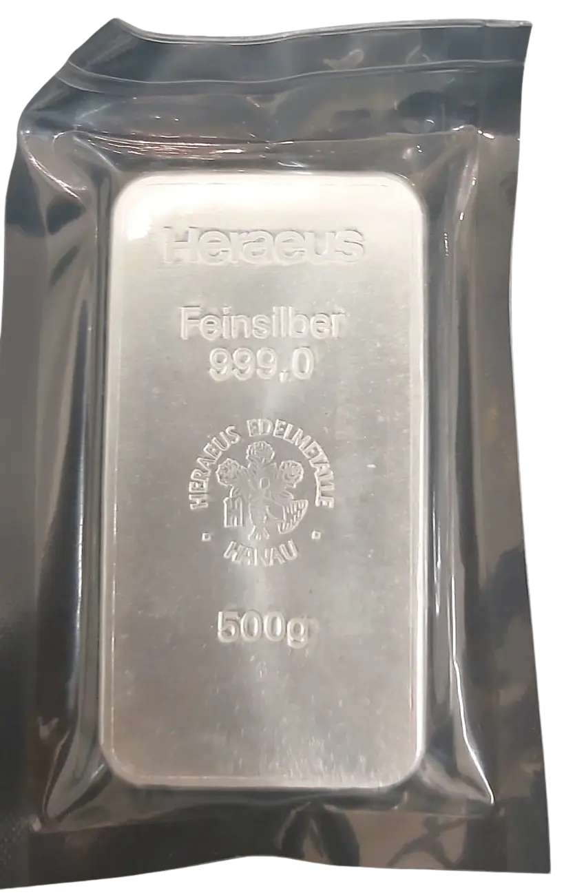 Investiční stříbro - stříbrný slitek 500g Heraeus