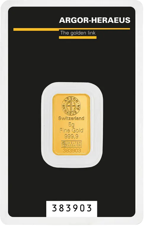 Investiční zlato - zlatý slitek 5g Argor Heraeus SA Kinebar