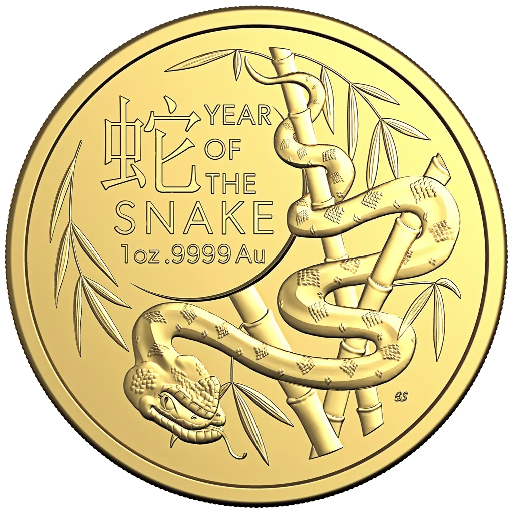 Zlatá mince Lunární série Year of the Snake (Rok hada) 1 Oz 2025 (Lunar RAM)