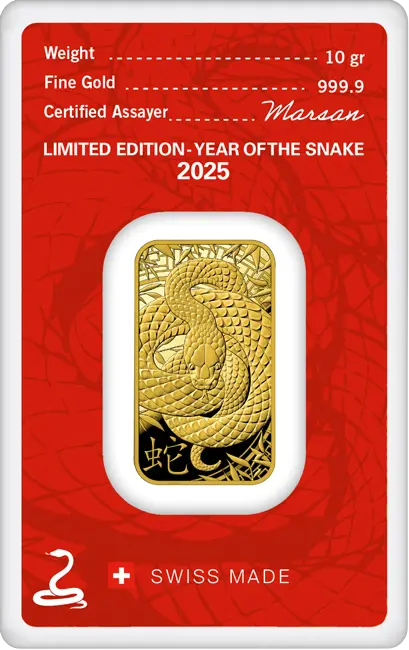 Investiční zlato - zlatý slitek 10g Argor Heraeus SA Year of the Snake (Rok hada) 2025 Limited Edition