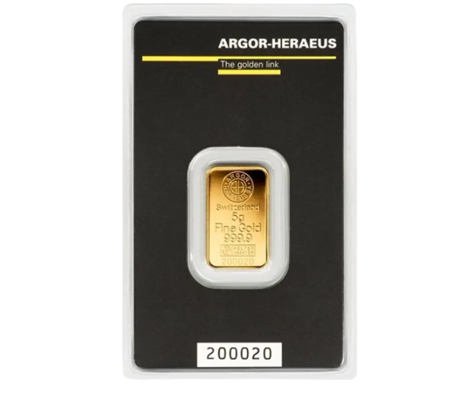 Investiční zlato - zlatý slitek 5g Argor Heraeus SA