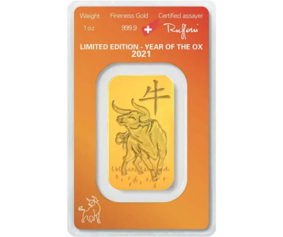 Investiční zlato - zlatý slitek 1 Oz Argor Heraeus SA Year of the Ox (Rok buvola) 2021 Limited Edition