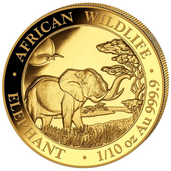 Zlatá mince 100 Shillings Elephant (Slon africký) 1/10 Oz 2019 (African Wildlife Series)