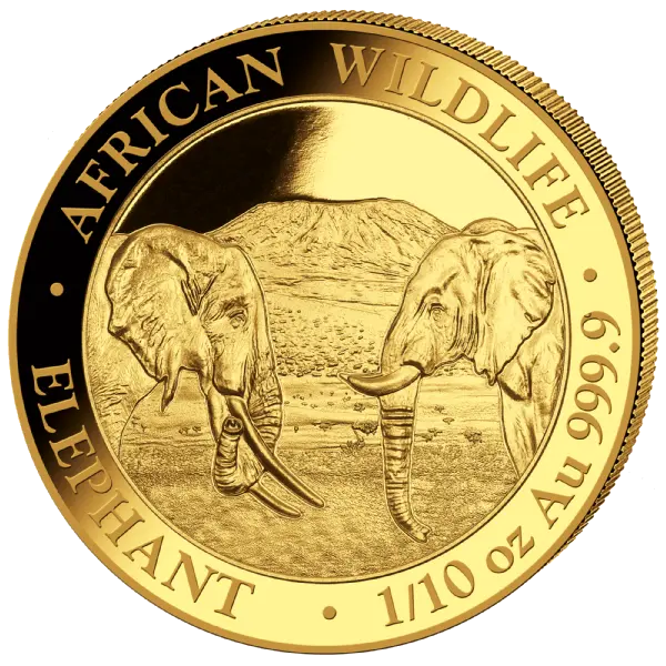 Zlatá mince 100 Shillings Elephant (Slon africký) 1/10 Oz 2020 (African Wildlife Series)