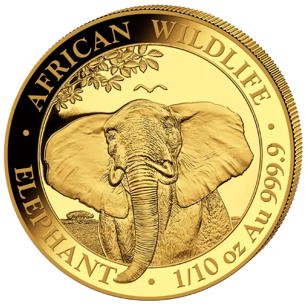 Zlatá mince 100 Shillings Elephant (Slon africký) 1/10 Oz 2021 (African Wildlife Series)