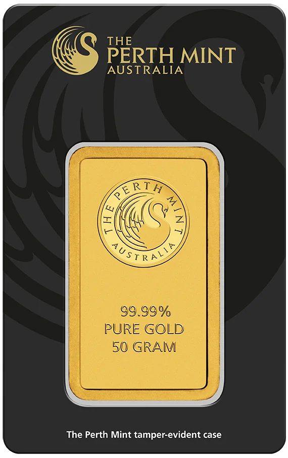 Investiční zlato - zlatý slitek 50g Perth Mint