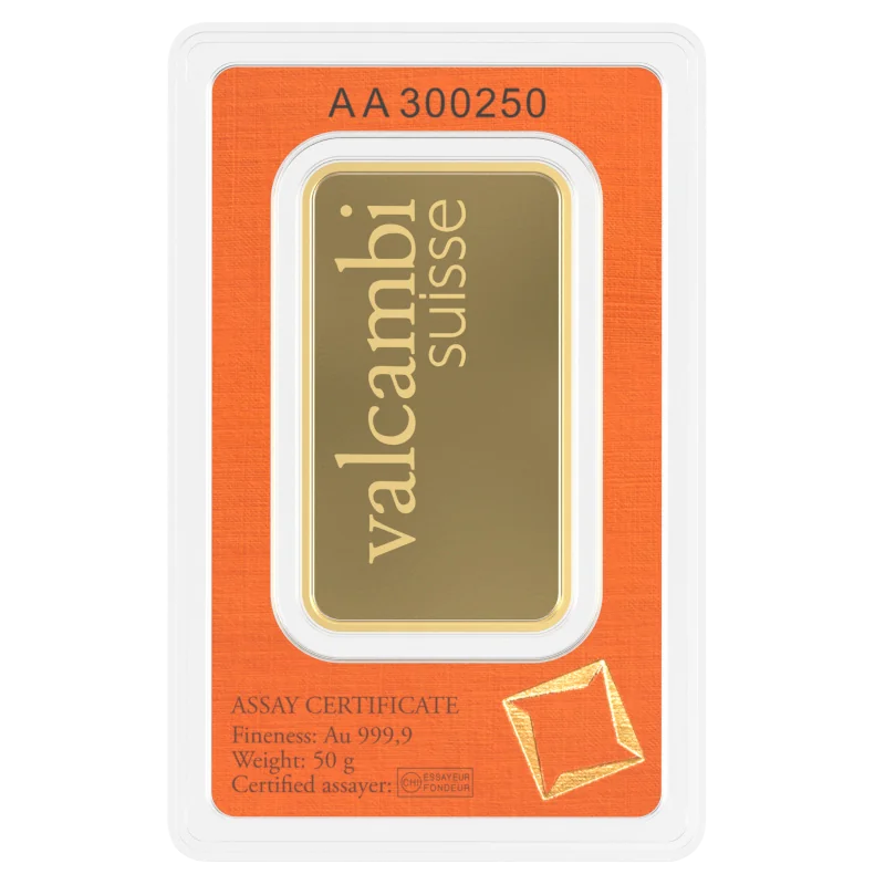 Investiční zlato - zlatý slitek 50g Valcambi SA