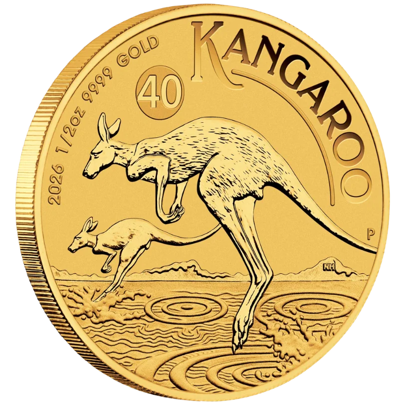 Zlatá mince 50 AUD Australian Kangaroo (Klokan rudý) 1/2 Oz 2026 (40. výročí)