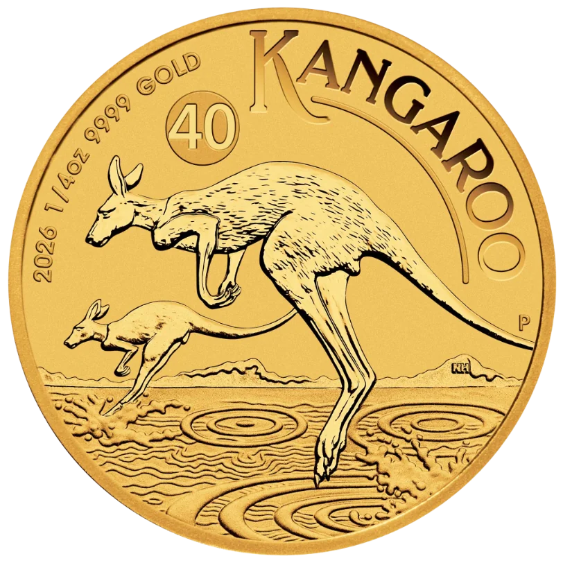 Zlatá mince 25 AUD Australian Kangaroo (Klokan rudý) 1/4 Oz 2026 (40. výročí)