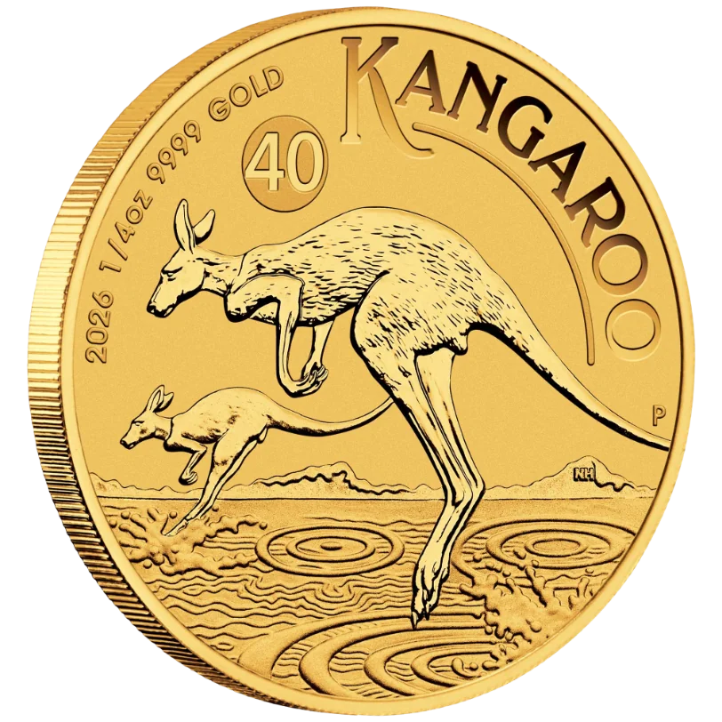 Zlatá mince 25 AUD Australian Kangaroo (Klokan rudý) 1/4 Oz 2026 (40. výročí)