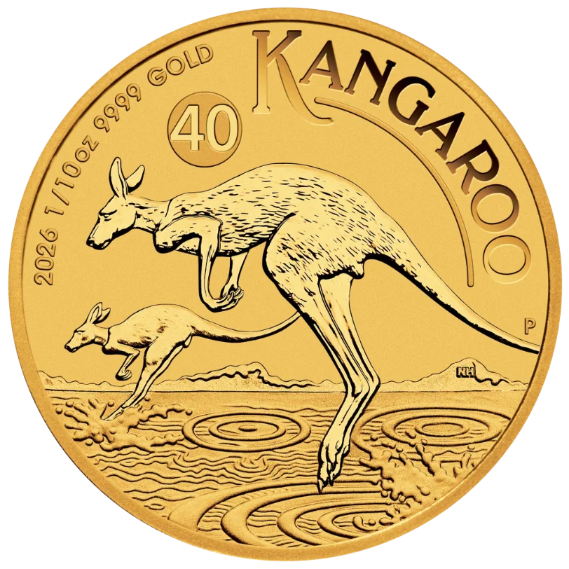 Zlatá mince 15 AUD Australian Kangaroo (Klokan rudý) 1/10 Oz 2026 (40. výročí)