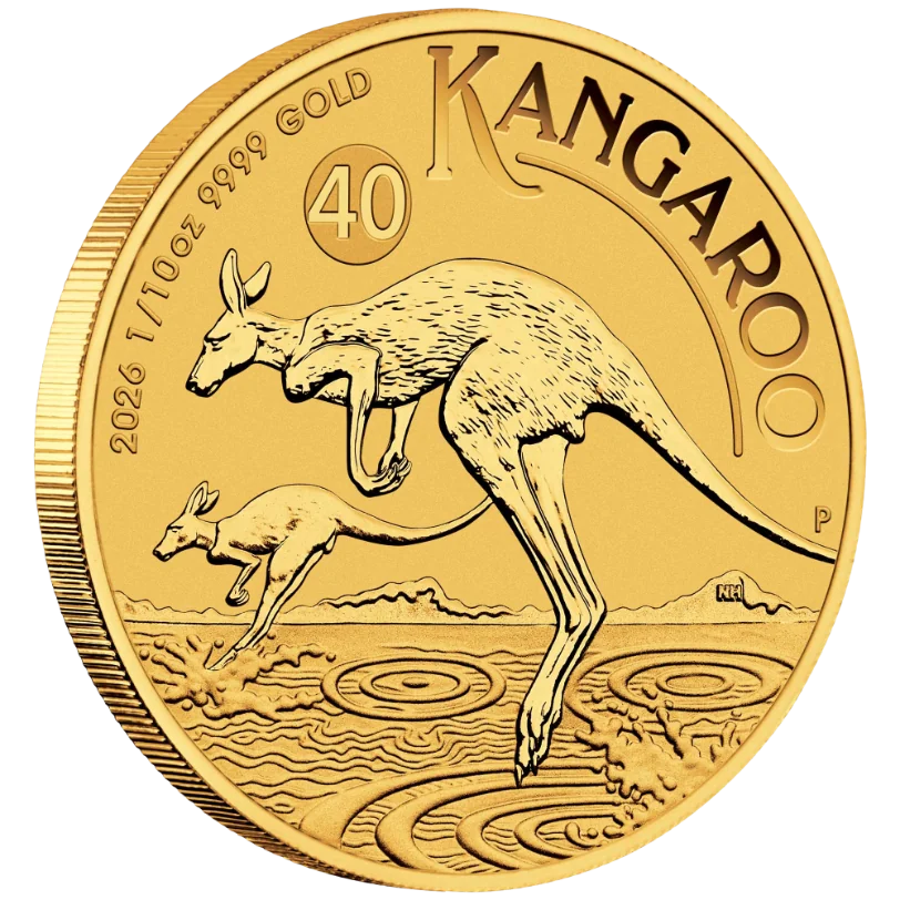 Zlatá mince 15 AUD Australian Kangaroo (Klokan rudý) 1/10 Oz 2026 (40. výročí)