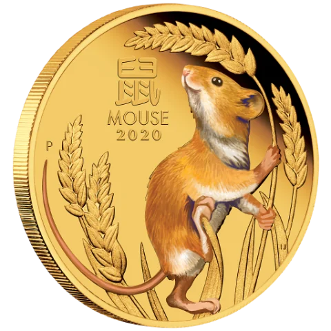 Lunární série III. - exkluzivní zlatá mince Year of the Mouse (Rok krysy) 1 Oz 2020 Color PROOF