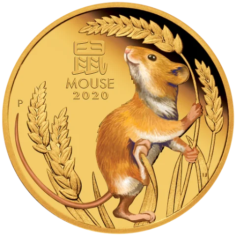 Lunární série III. - exkluzivní zlatá mince Year of the Mouse (Rok krysy) 1 Oz 2020 Color PROOF