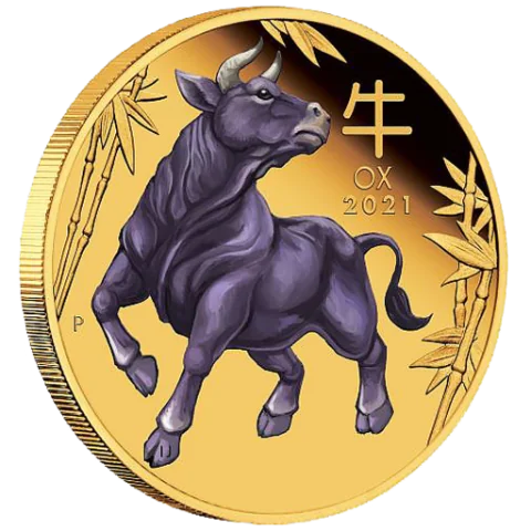 Lunární série III. - exkluzivní zlatá mince Year of the Ox (Rok buvola) 1 Oz 2021 Color PROOF