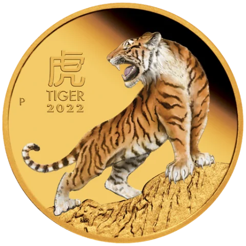 Lunární série III. - exkluzivní zlatá mince Year of the Tiger (Rok tygra) 1 Oz 2022 Color PROOF