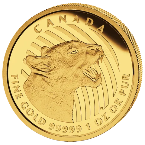 Zlatá mince 200 CAD Growling Cougar (Vrčící puma) 1 Oz 2015 (.99999)