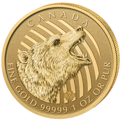 Zlatá mince 200 CAD Roaring Grizzly (Řvoucí medvěd Grizzly) 1 Oz 2016 (.99999)