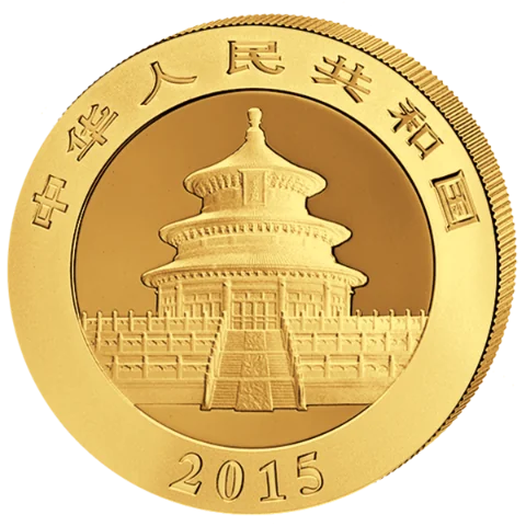 Zlatá mince 50 Yuan China Panda 1/10 Oz 2015