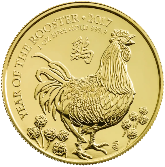 Lunární série - zlatá mince 100 Pounds Year of the Rooster (Rok kohouta) 1 Oz 2017 (Royal Mint)