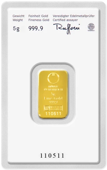 Investiční zlato - zlatý slitek 5g Münze Österreich Kinebar