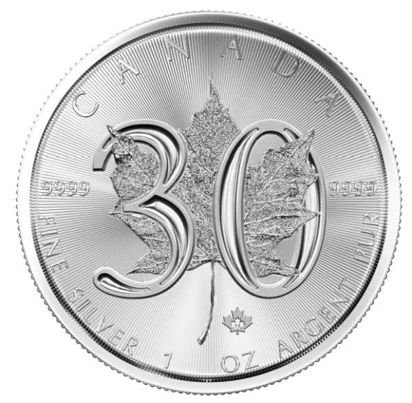 Stříbrná mince 1 Oz  Maple Leaf 2018 30th Anniversary (30. výročí 1988-2018)