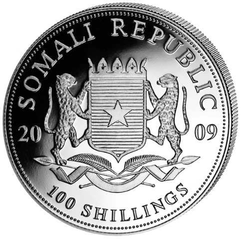 Stříbrná mince 100 Shillings Elephant (Slon africký) 1 Oz 2009 (African Wildlife Series)